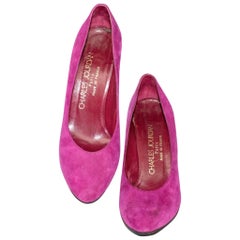 Charles Jourdan Magenta Suede Pumps 3