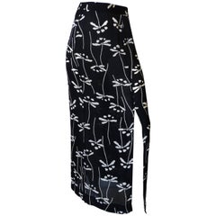 Rare 1990s Chanel Black and White Floral Skirt