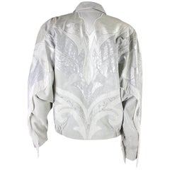 Vintage 1980's Roberto Cavalli Appliqued Suede Jacket with Beaded Fringe