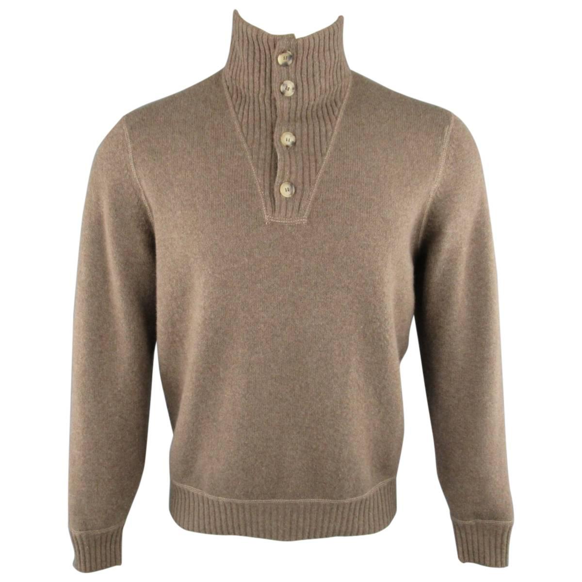 Men's BRUNELLO CUCINELLI S Brown & Gray Knitted Wool / Cashmere Sweater