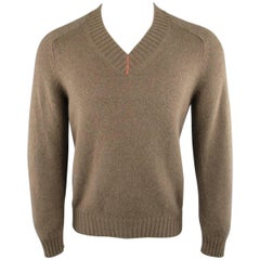 Men's BRUNELLO CUCINELLI Size XS Brown Knitted Cashmere V Neck Sweater