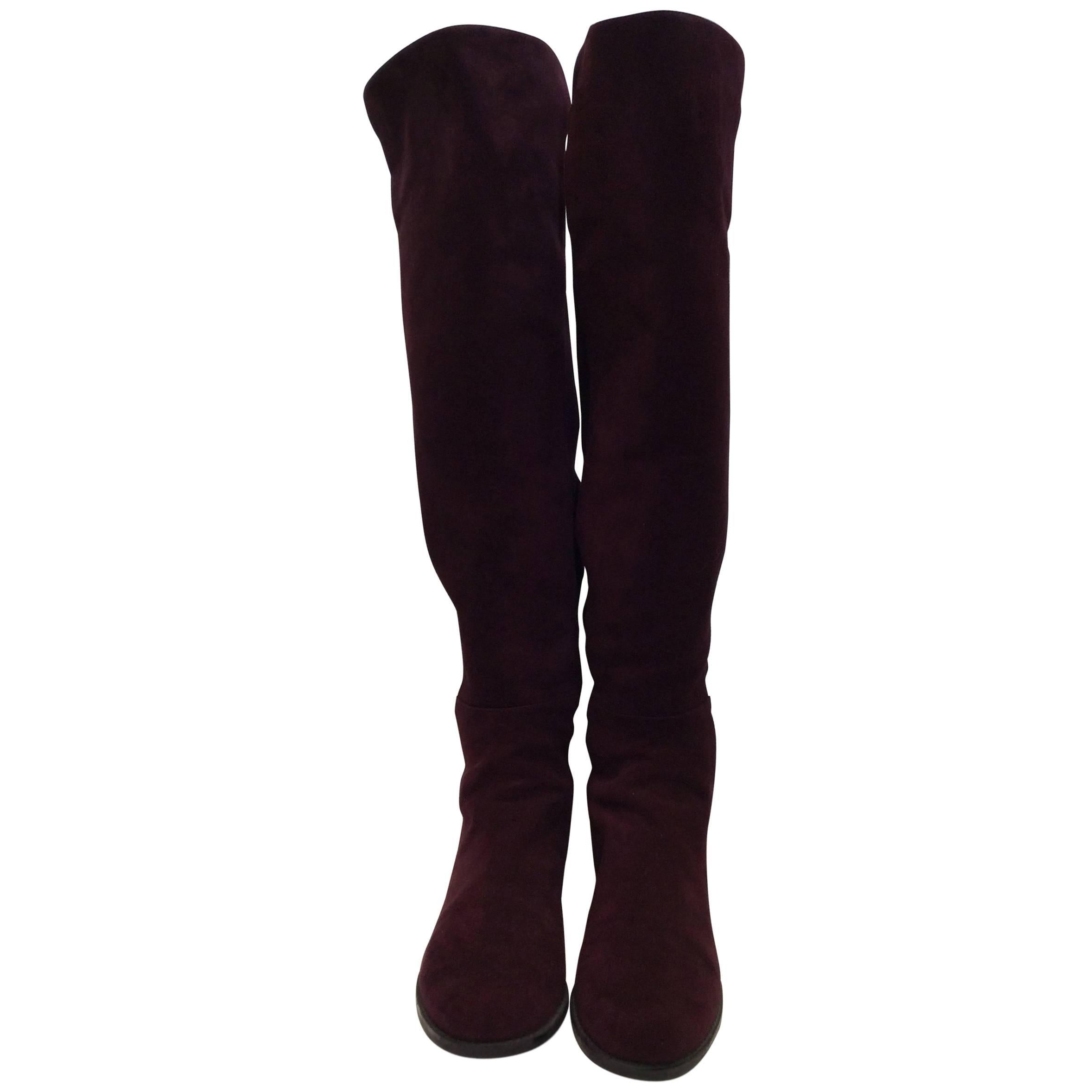 Stuart Weitzman Oxblood Suede Over The Knee Boots For Sale