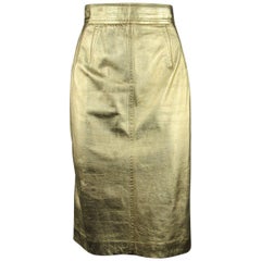 Vintage ESCADA Size 8 Metallic Gold Leather Pencil Skirt