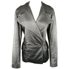 Vintage RALPH LAUREN Collection 10 Metallic Silver Leather Double Breasted Jacket