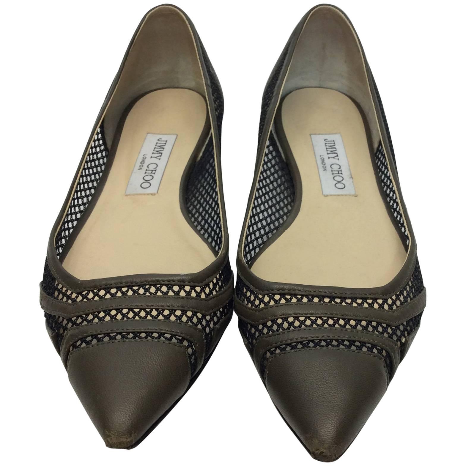 Jimmy Choo Olive Pointed Toe Flats For Sale