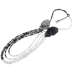 Chanel 09C Black and White Crystal Beaded Necklace with Mesh Bow