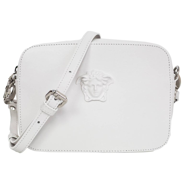 Versace White Leather Medusa Plazzo Camera Crossbody Bag w/ Extra Strap For Sale at 1stdibs