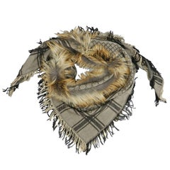 Gucci Brown GG Logo Large Shawl Wrap with Fox Fur Trim 4
