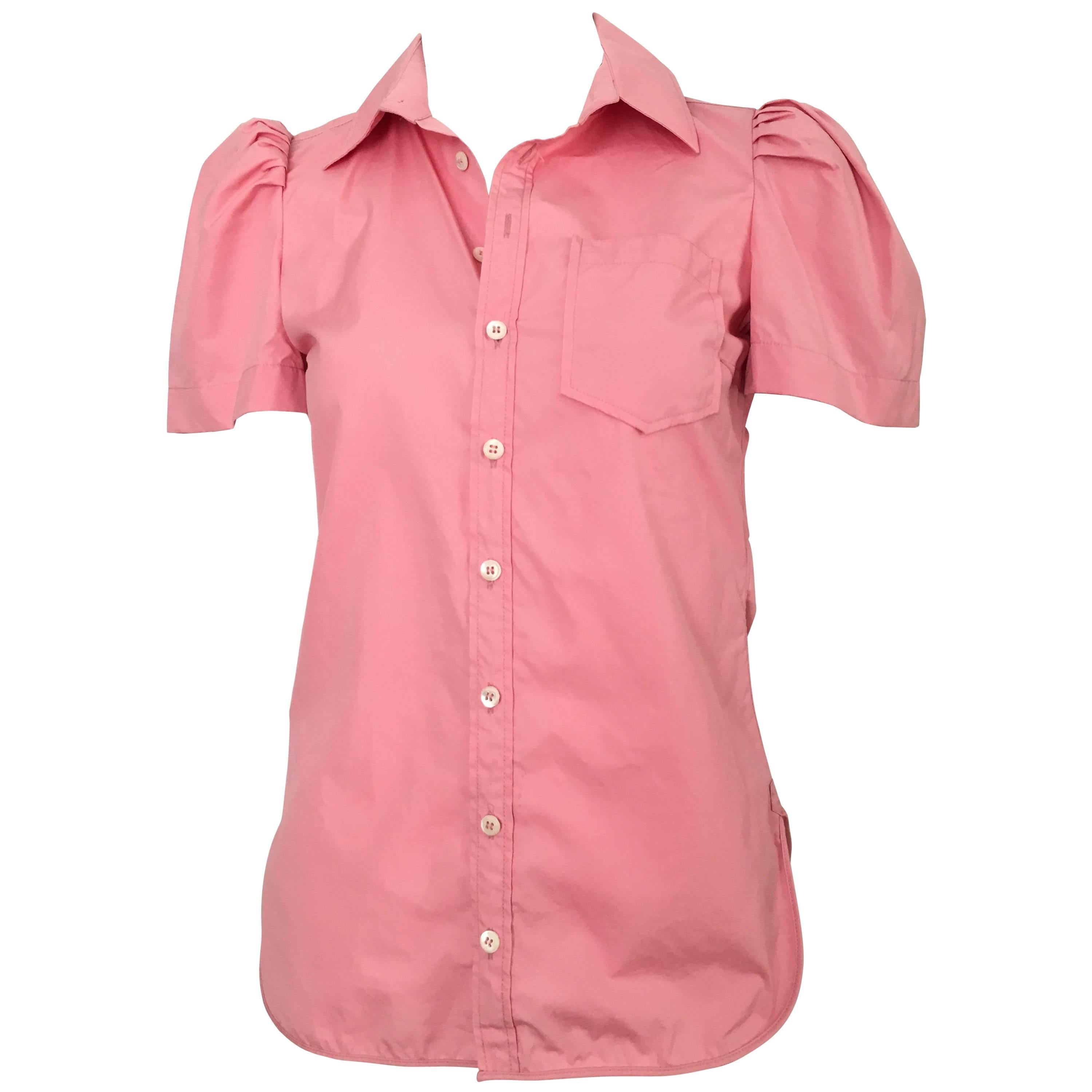Balenciaga Pink Cotton Short Sleeve Blouse Size 4.  For Sale