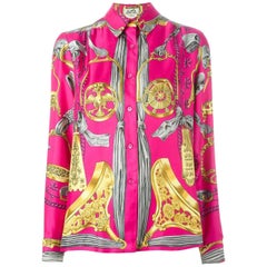 Pink Hermes Baroque Silk Print Shirt 11
