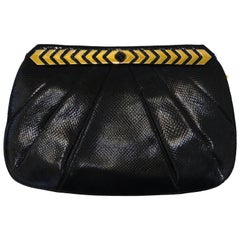 Vintage 1980s Judith Leiber Black Snakeskin Evening Bag