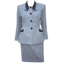 1940's Inspired Emmanuelle Khanh Gray Wool & Velvet Skirt Suit