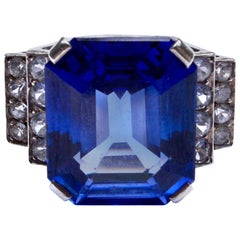 40s Sterling Blue Glass Cockail Ring