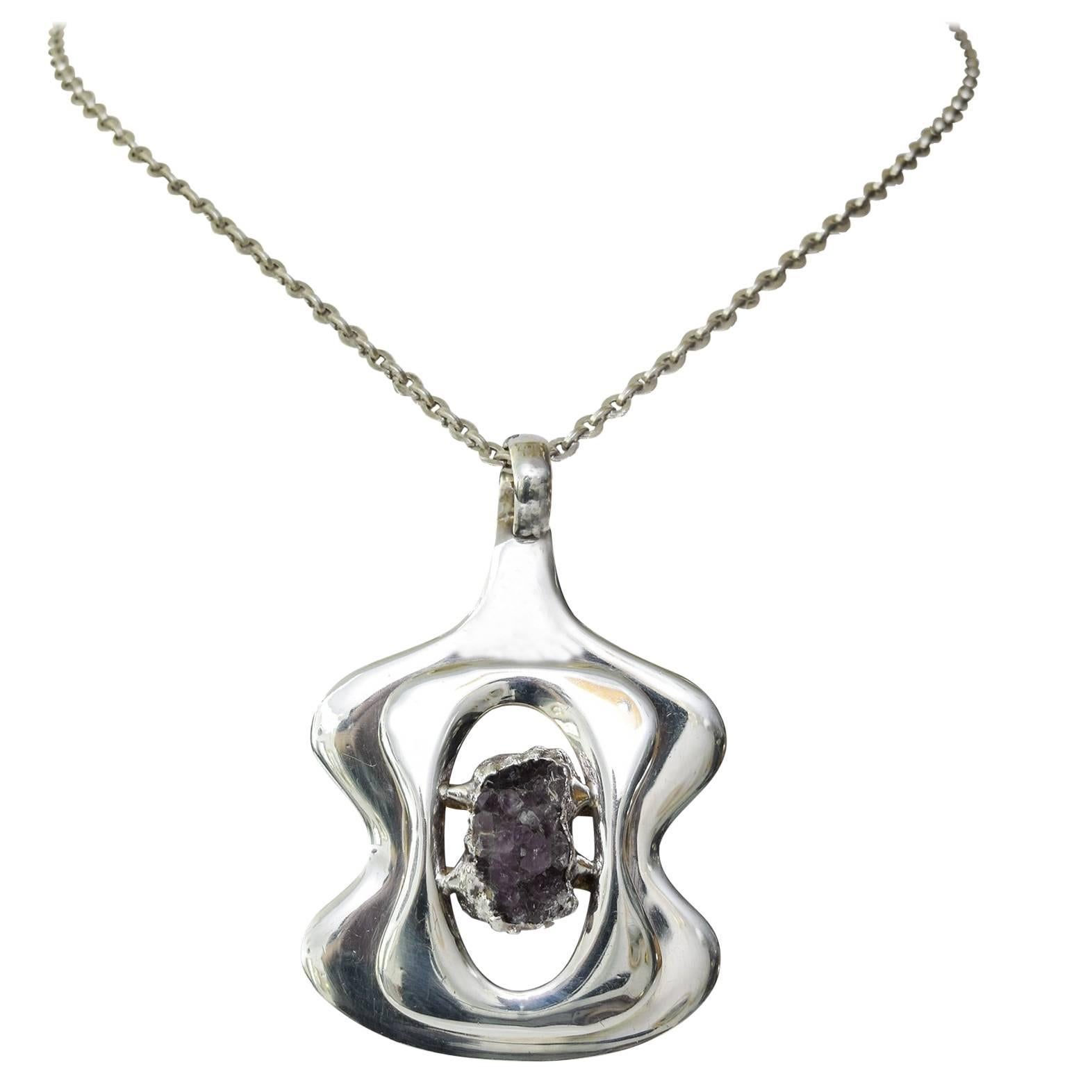 Scandinavian Modern Silver and Amethyst pendant by Jacob Hull, B&D For