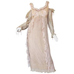 Retro 1970s Zandra Rhodes Hand Painted Silk Gown