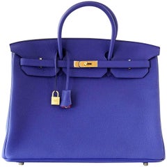 Hermes Birkin 40 Bag Electric Blue Rose Jaipur Horseshoe Brushed Gold Hardware