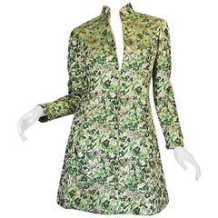 1960s Ceil Chapman Green Metallic Silk Brocade Mini Dress