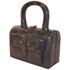 1960's Tano of Madrid Gray Patent Leather Box Handbag