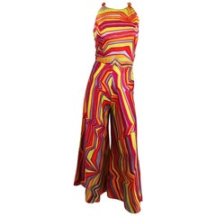 Vintage 1960s Acid Rainbow Psychadelic Two Piece Set