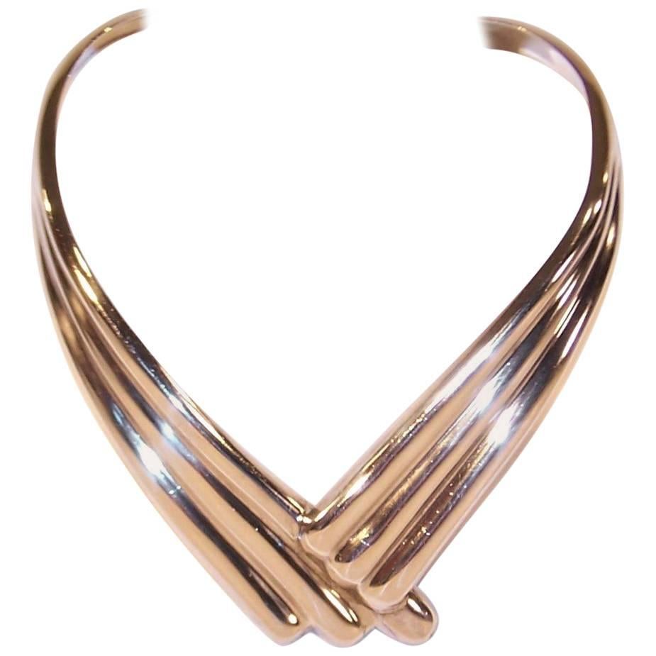 Modernist 1980's Dulce Plateros Taxco Sterling Silver Collar Necklace
