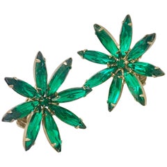 Vintage D&E Juliana Emerald Sunburst Crystal Earrings