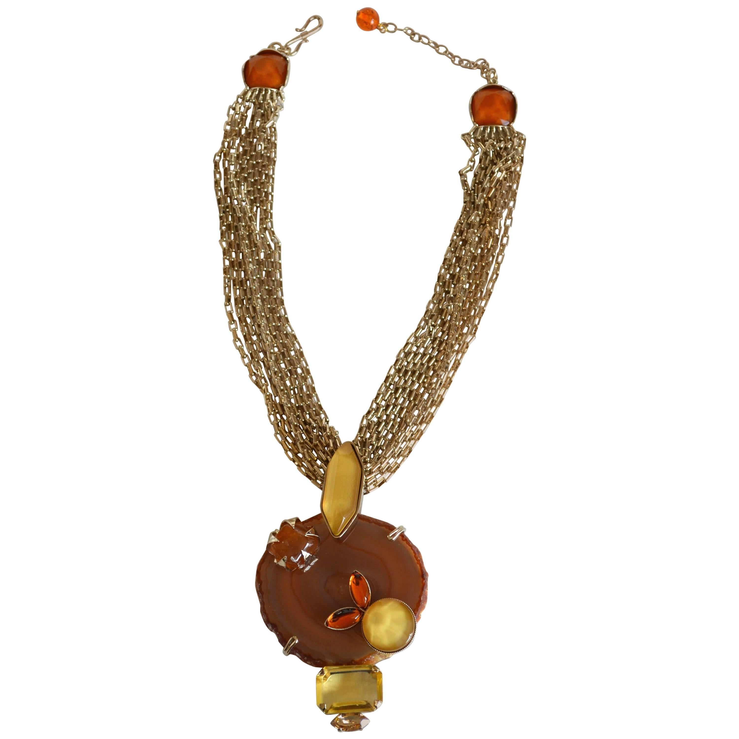 Philippe Ferrandis Agate, Glass, and Crystal Pendant Necklace