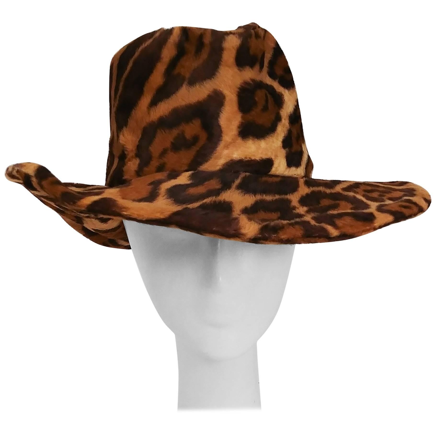 1970s Adolfo II Animal Print Western Hat