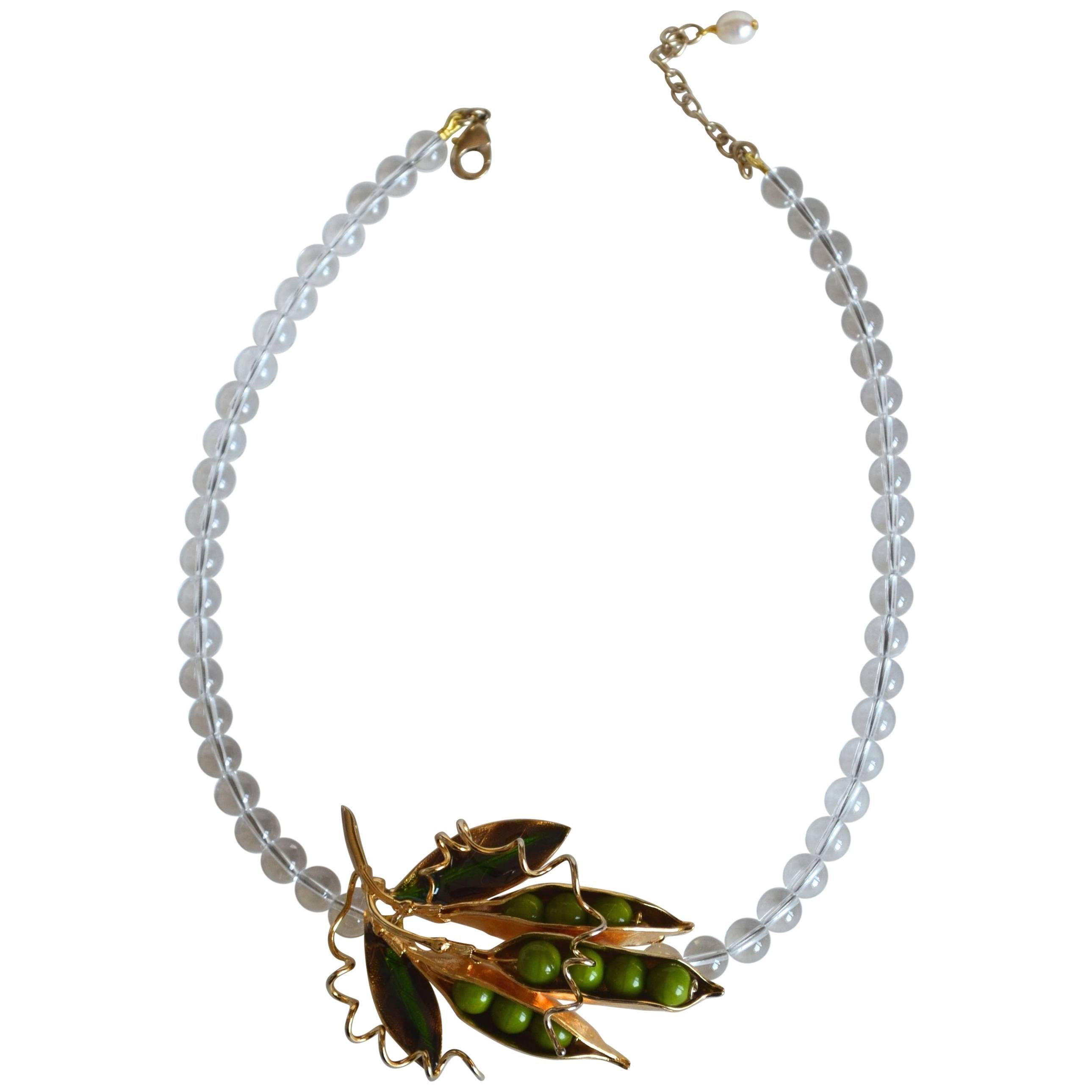 Philippe Ferrandis Lucite and Glass Pea Necklace with Removable Pin
