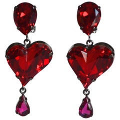 Philippe Ferrandis Swarovski Crystal Heart Clip Earrings