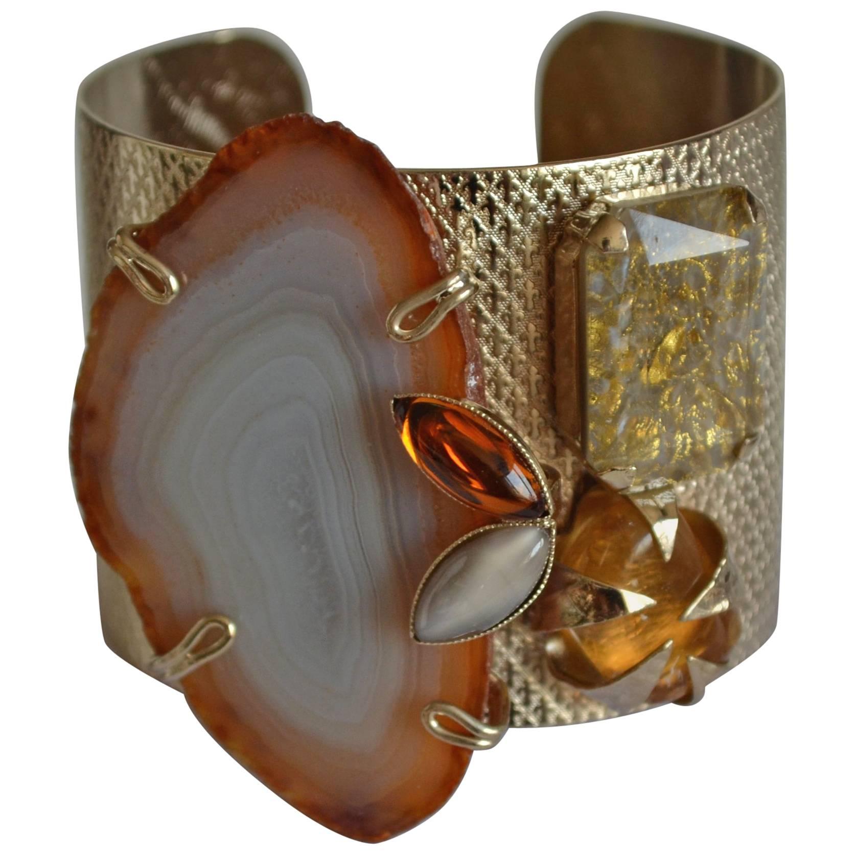 Philippe Ferrandis Agate, Glass, and Crystal Cuff