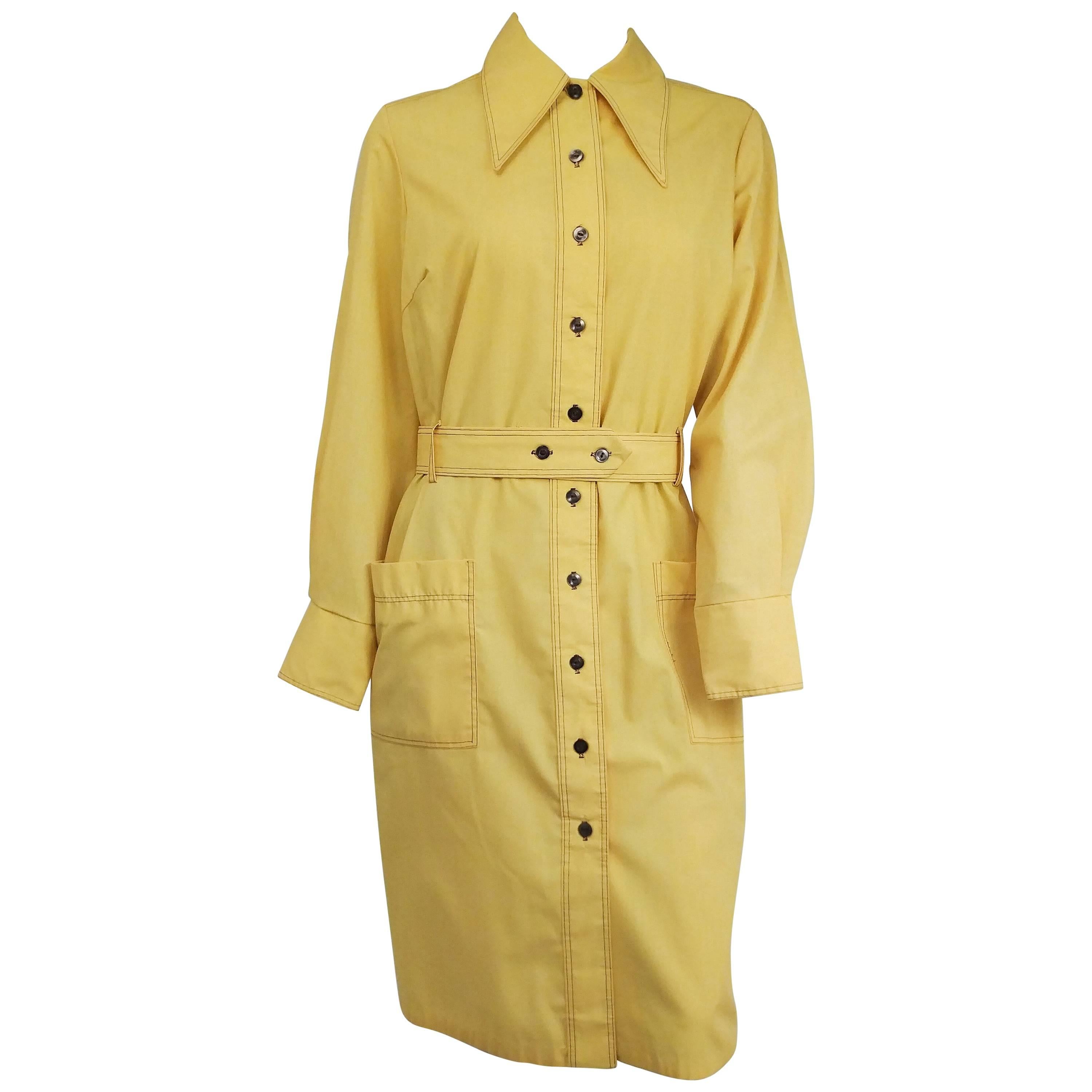 1970s Yellow Cotton Shirtdress