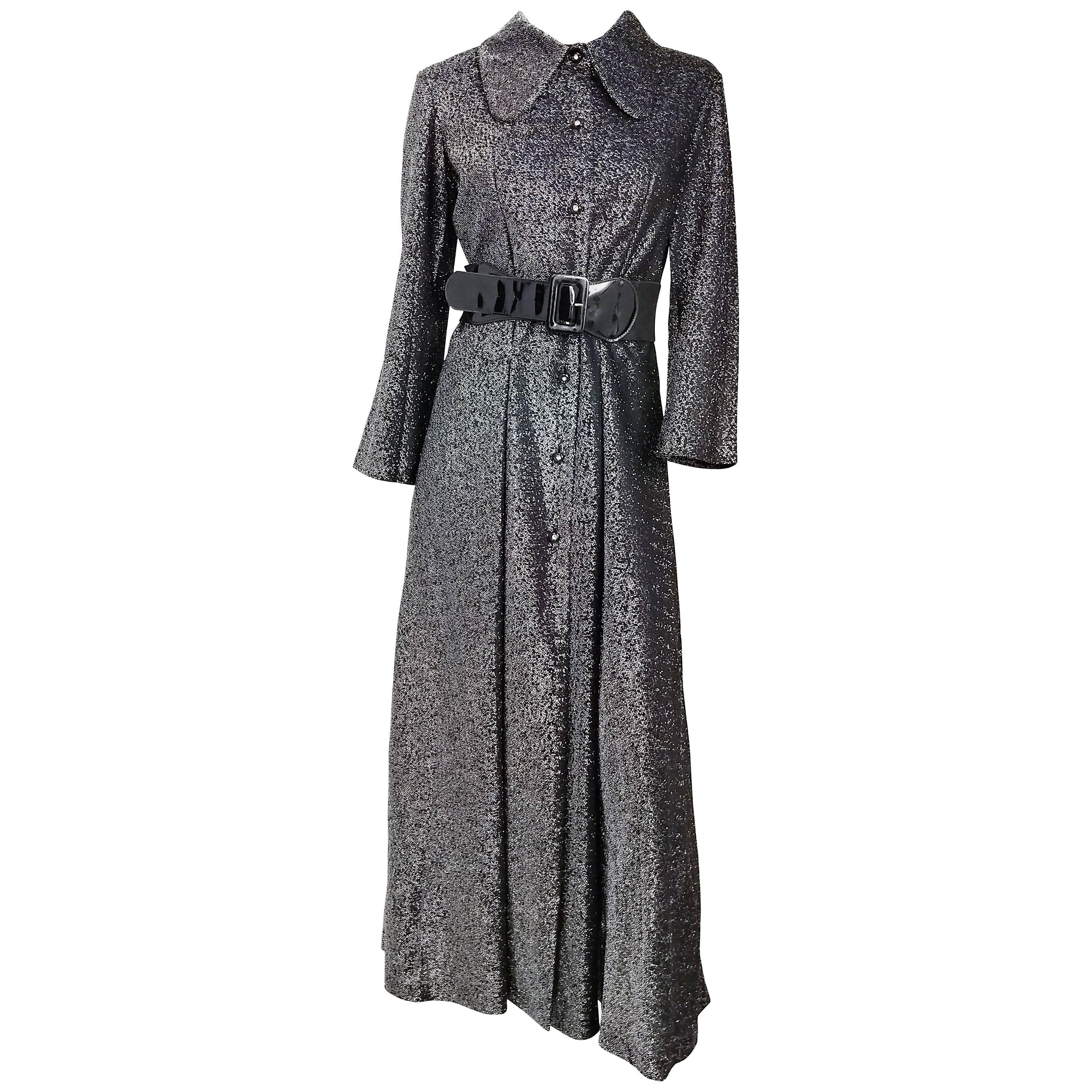 1970s Disco Studio 54 Lamé Black Maxi Dress  For Sale