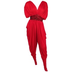 Vintage 1980s Red Tadashi Jersey Jumpsuit