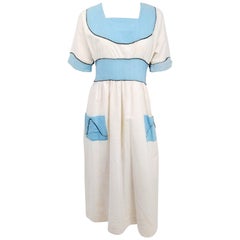 Used 1920s Blue & White Lined Pinafore Dress