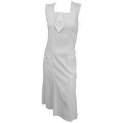 1920s White Swiss Dot Day Dress w/ Large Button Detail