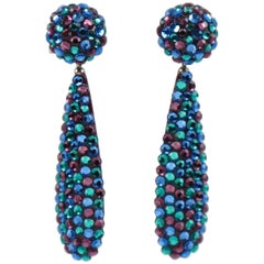 Richard Kerr Dangle Pierced Earrings Mid-Century Color Rhinestones Paved 4