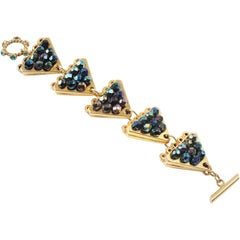 Claire Deve Paris Signed Vintage Link Bracelet Crystal Faceted Beads Paved