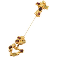 Rare Christian Lacroix Paris Signed Extra Long Pin Brooch Gilt Metal & Cabochon 6