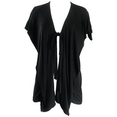 1970s Holly's Harp Early Label Black Silk Jersey Boho Wrap Cardigan Vintage Top