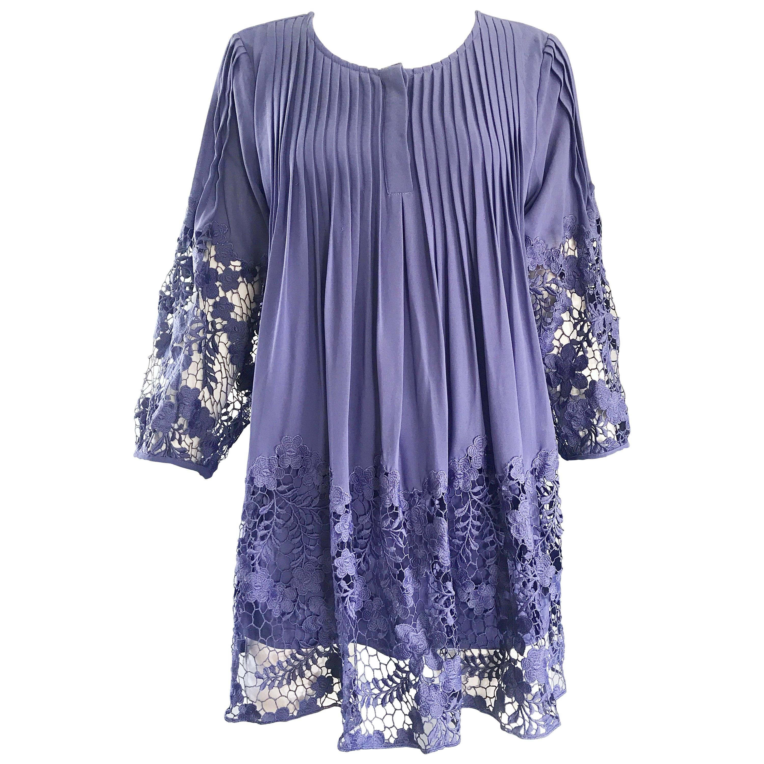 Enzo Gevonni Vintage Perwinkle Purple Crochet Babydoll Vintage Mini Dress Tunic