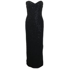 Retro Chanel Black Tweed with Black Sequins Long Tube Evening Dress 