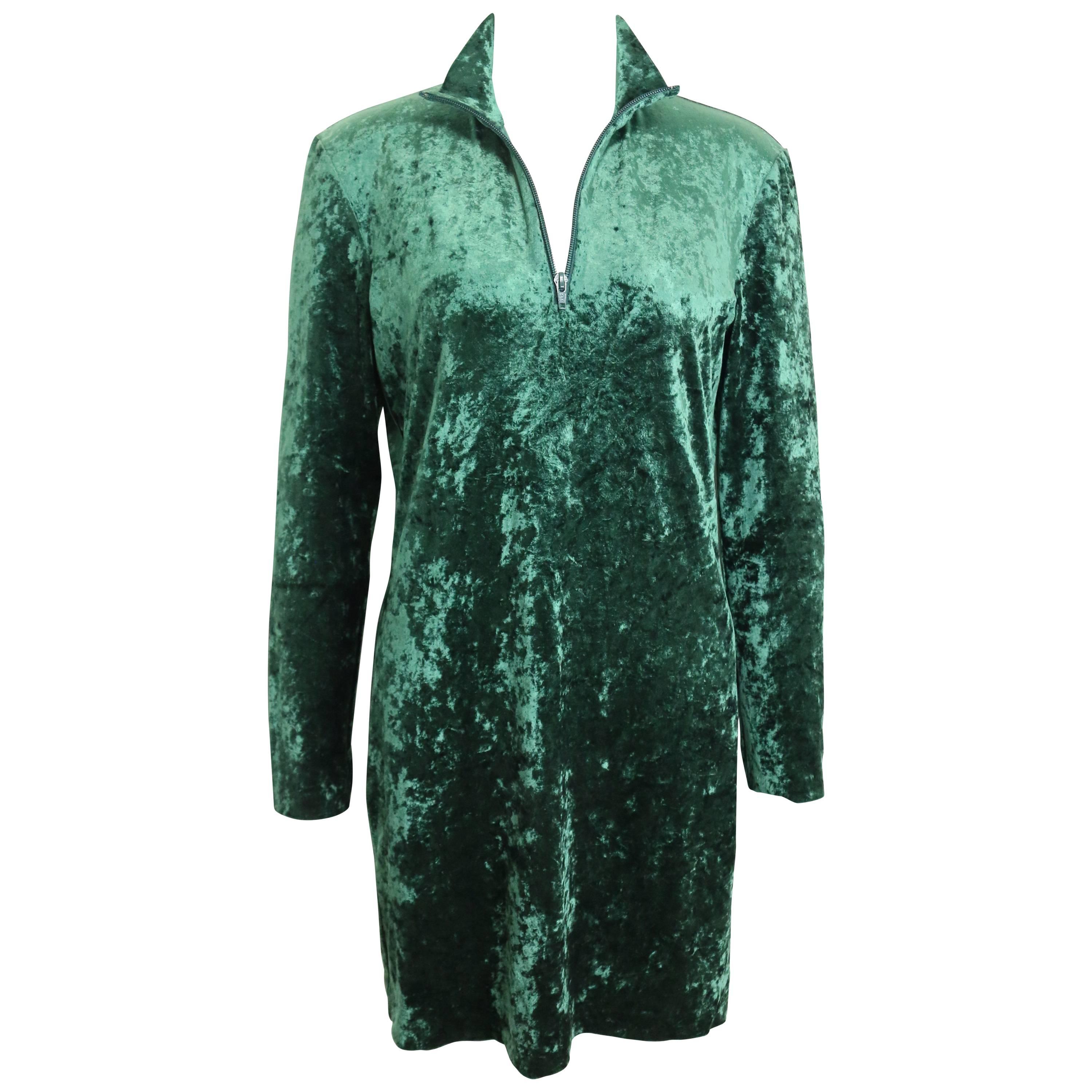 Issey Miyake Green Crush Velvet Dress  For Sale