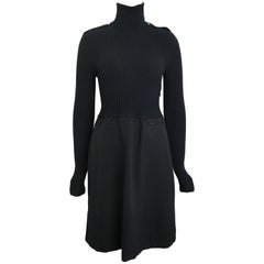 96 Gucci by Tom Ford Black Bi Fabrics Long Sleeves Turtleneck Dress 