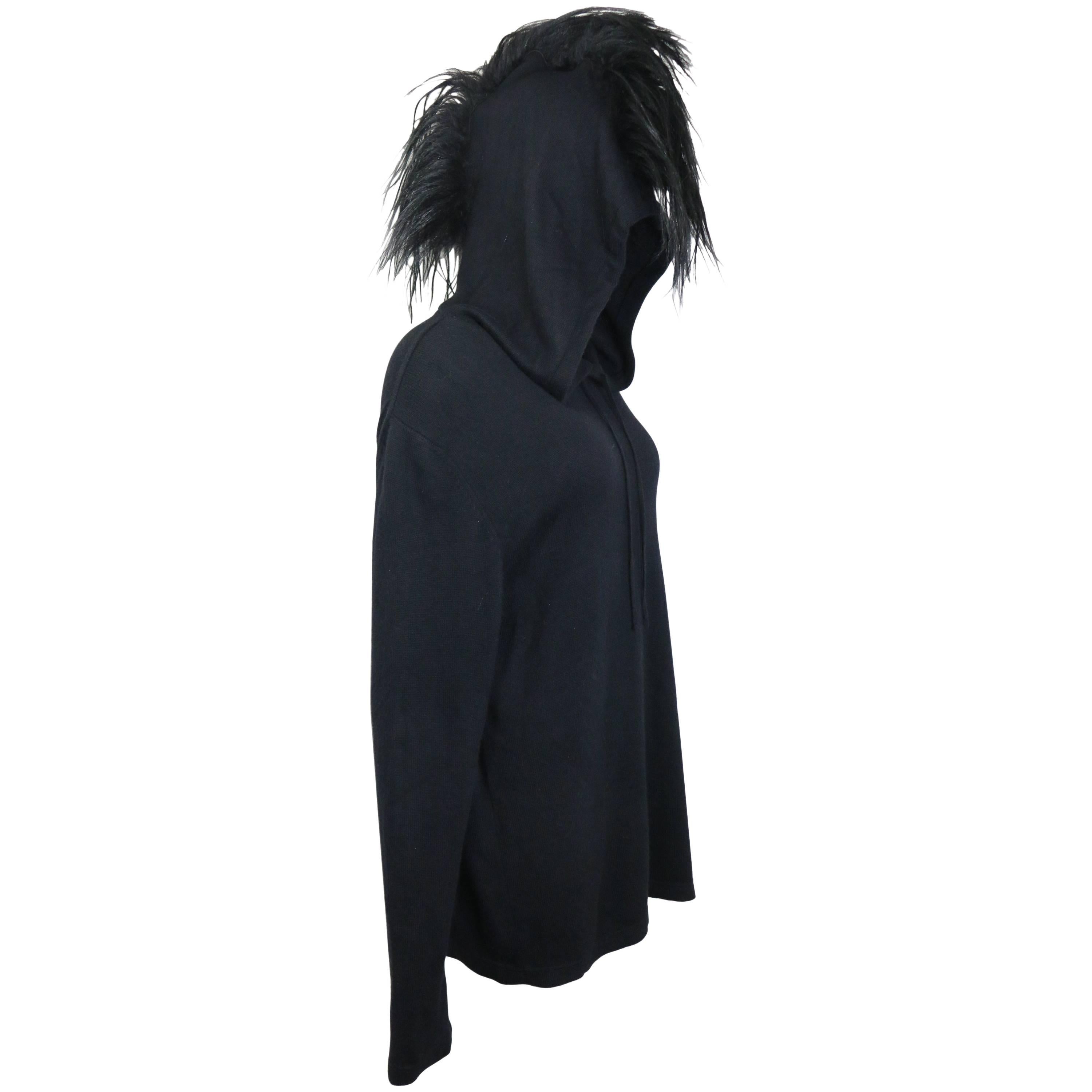 Unique Helmut Lang Black Wool Hoodie with Faux Hair For 1stDibs