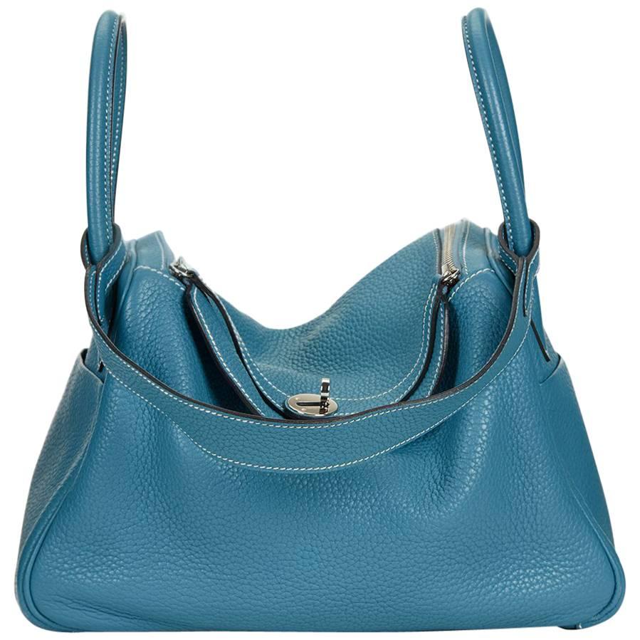 2010 Hermes Blue Jean Clemence Leather Lindy 30