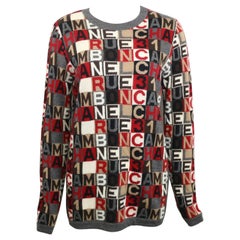 Chanel Grey Cashmere Crossword Puzzle Pullover Sweater
