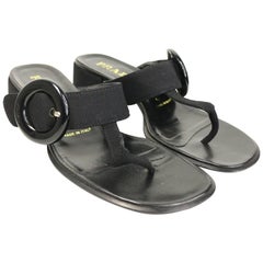 Prada Black Retro Style T - Shape Sandals