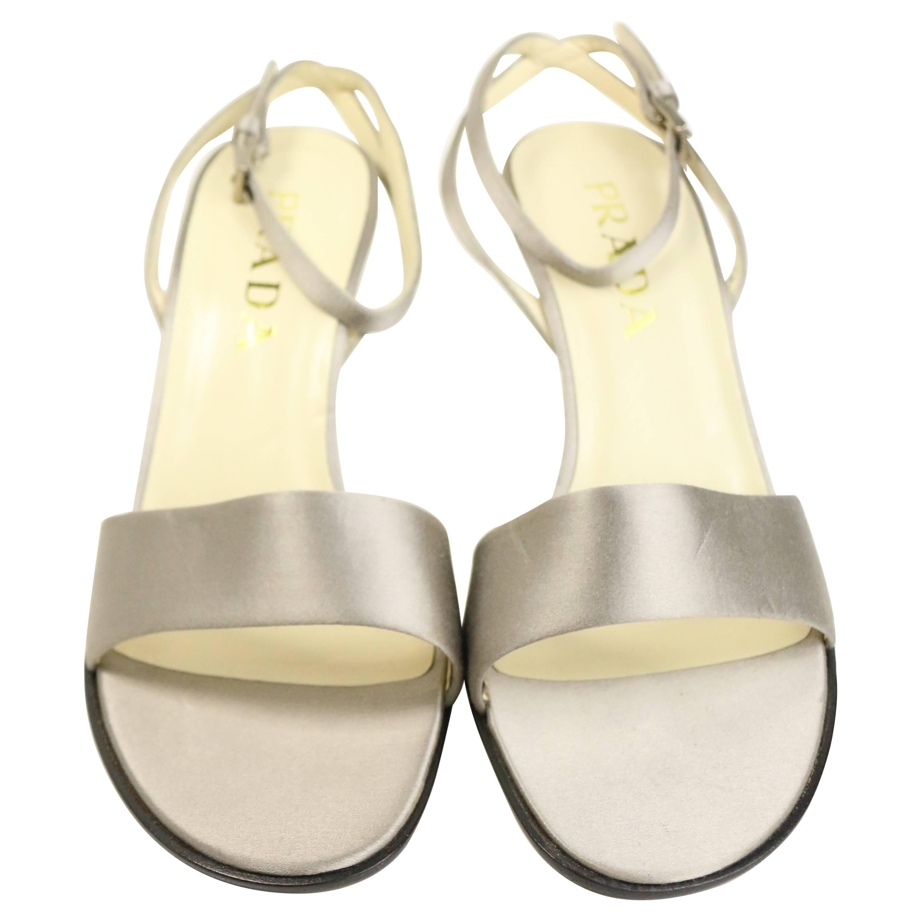 Vintage 90s Prada Silver Satin Strap Slingback Sandals Heels