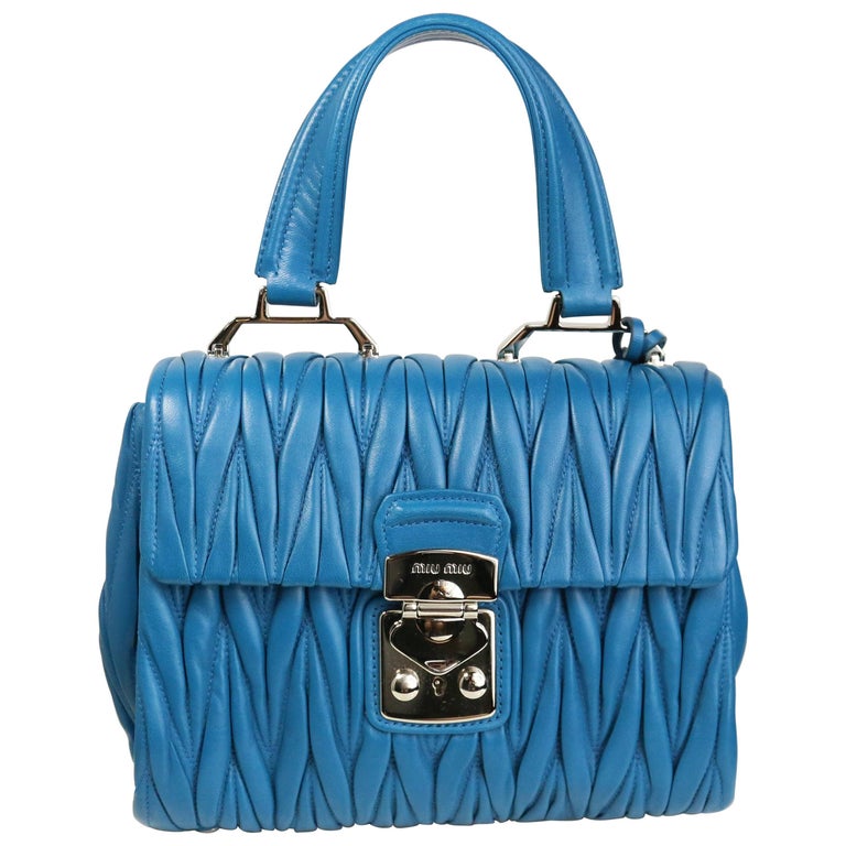 Miu Miu Blue Matelasse Nappa Leather Shoulder/Hand Flap Bag For Sale at  1stDibs | miu miu bag 2015, miu miu flap bag, miu miu pillow bag