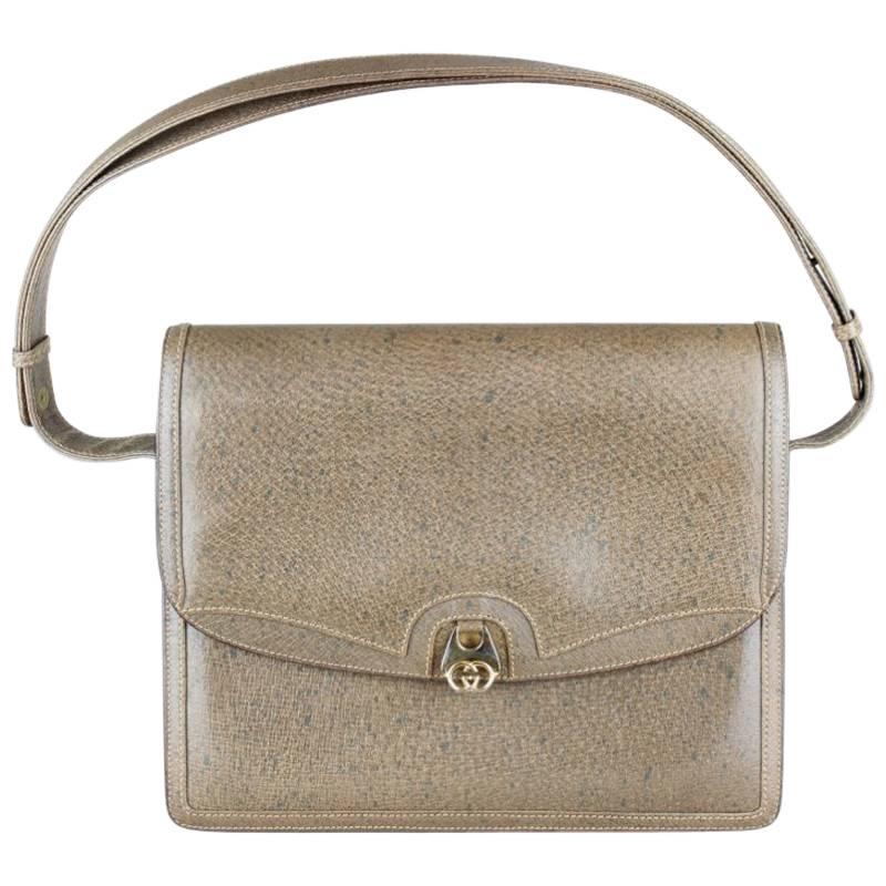 Gucci 1970s Taupe Brown Leather Shoulder Bag